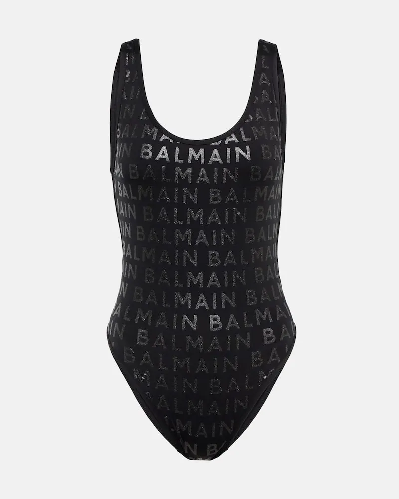 Balmain Bedruckter Badeanzug Schwarz