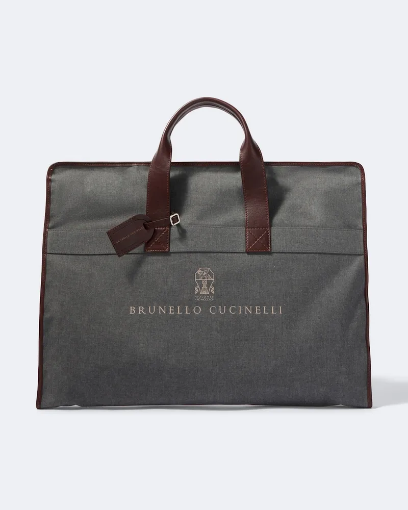 Brunello Cucinelli Kleidersack aus Canvas mit Leder Grau