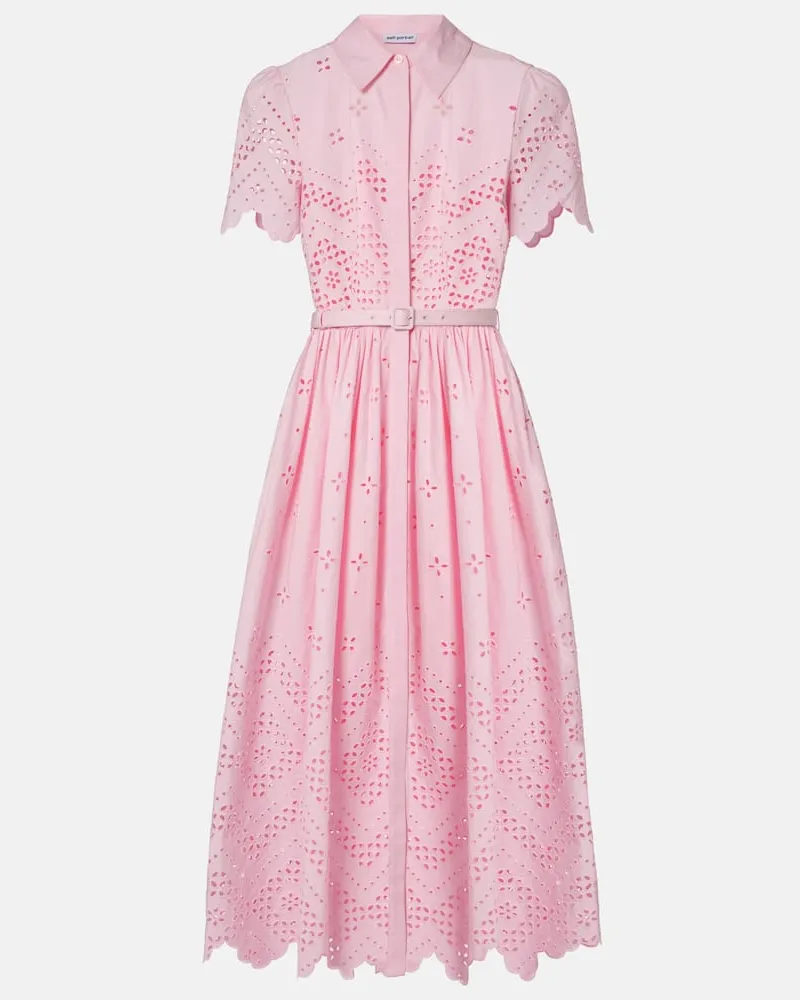 Self-Portrait Midikleid aus Baumwolle Rosa