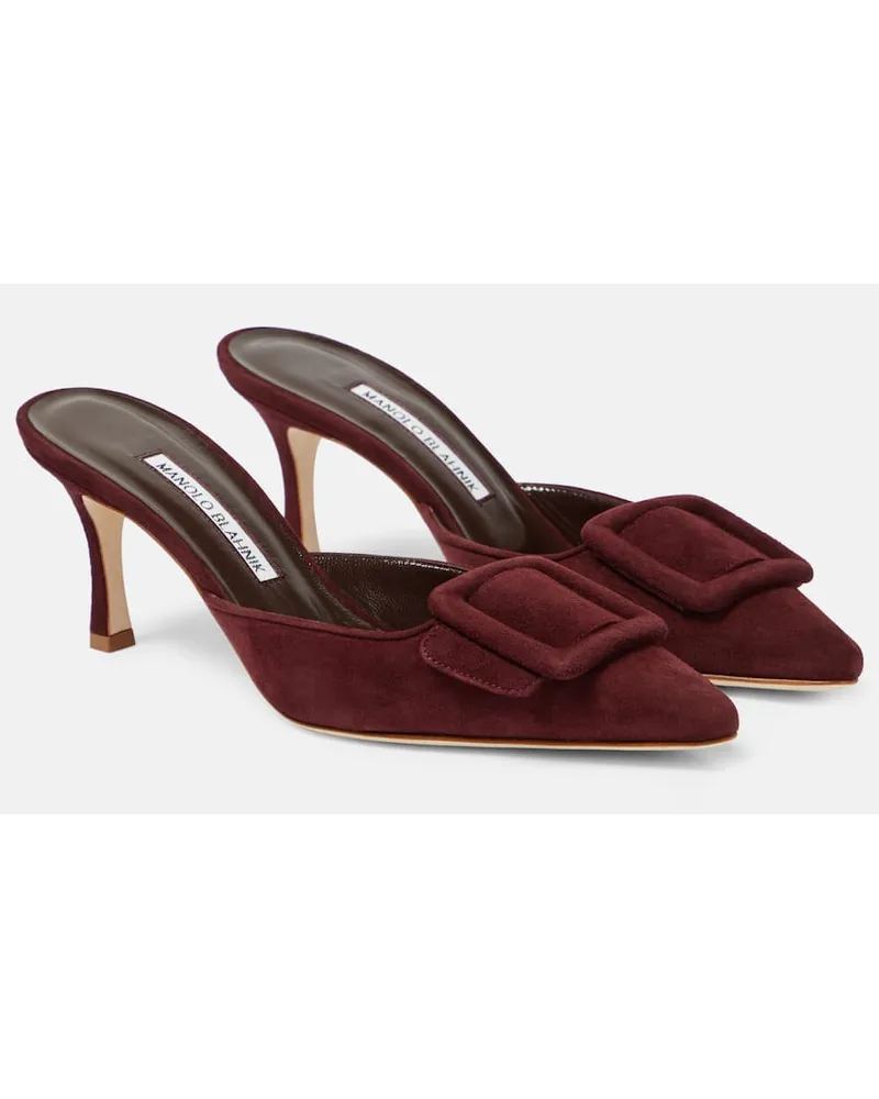 Manolo Blahnik Mules Maysale 70 aus Veloursleder Rot