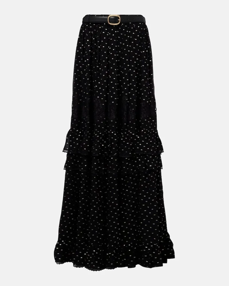 Self-Portrait Maxirock aus Chiffon mit Spitze Schwarz