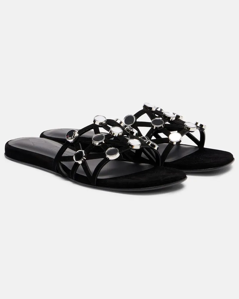 ATTICO Pantoletten Grid aus Veloursleder Schwarz