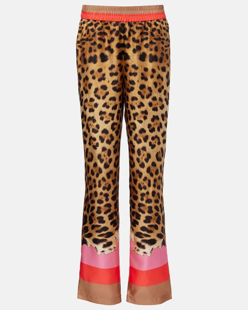 Roberto Cavalli Bedruckte Hose aus Seide Beige