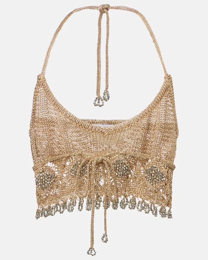 Paco Rabanne Verziertes Cropped-Top aus Häkelstrick Gold