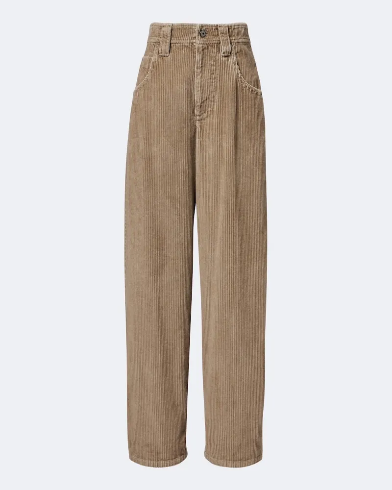Brunello Cucinelli Gerade Hose Monili aus Baumwoll-Cord Beige