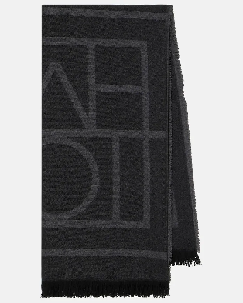 Totême Schal Monogram aus Wolle und Kaschmir Schwarz