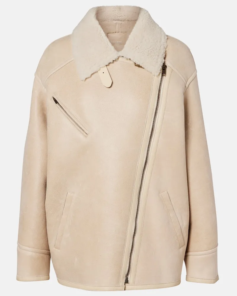 Isabel Marant Lederjacke Adelina mit Shearling Weiß