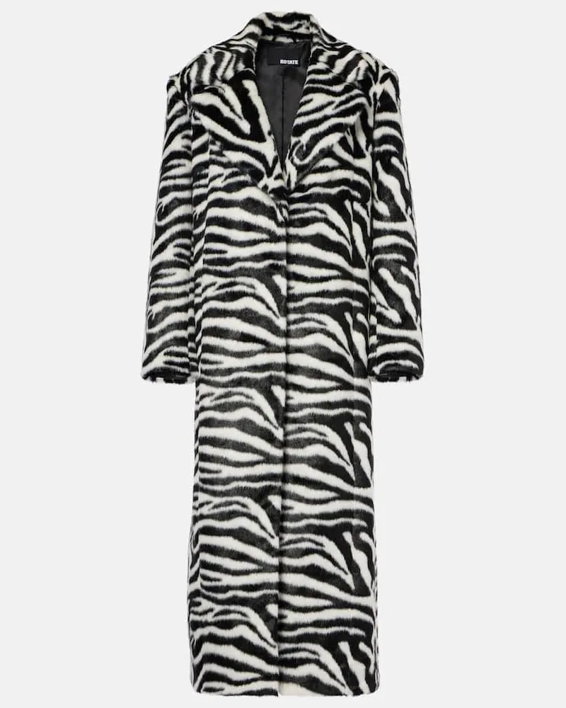 ROTATE Birger Christensen Bedruckter Mantel aus Faux Fur Schwarz