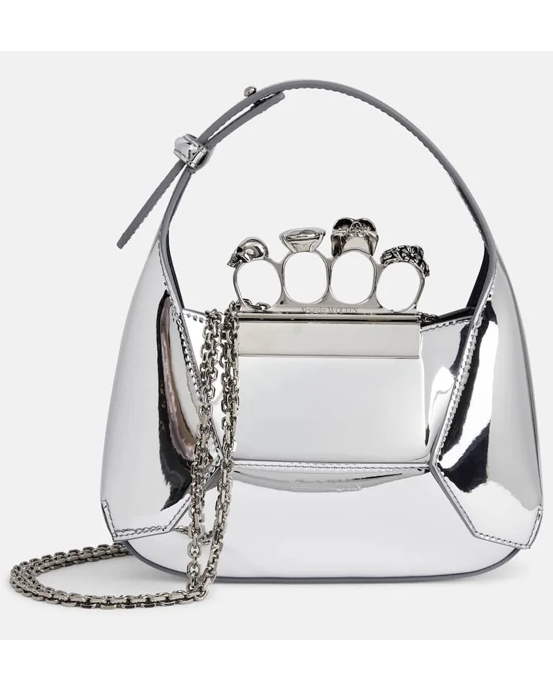 Alexander McQueen Tote Jewelled aus Metallic-Leder Silber