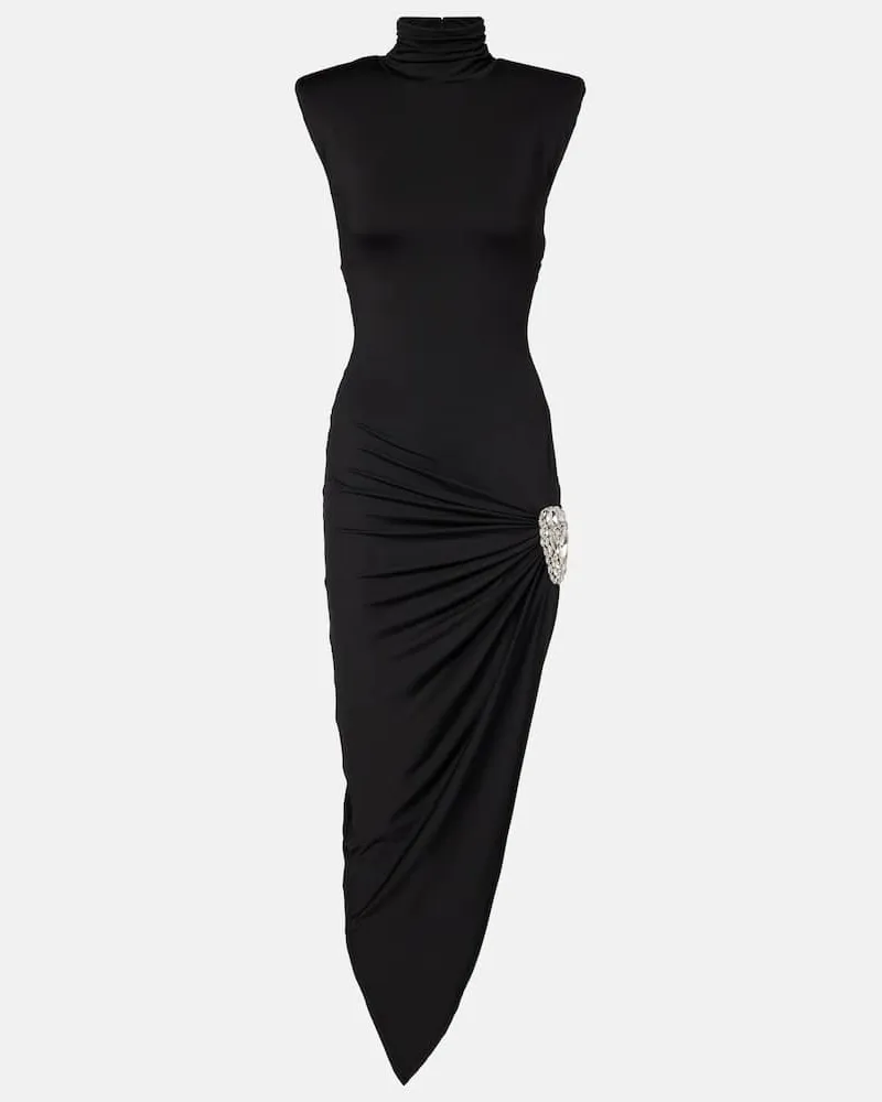 Area Midikleid aus Jersey mit Kristallen Schwarz