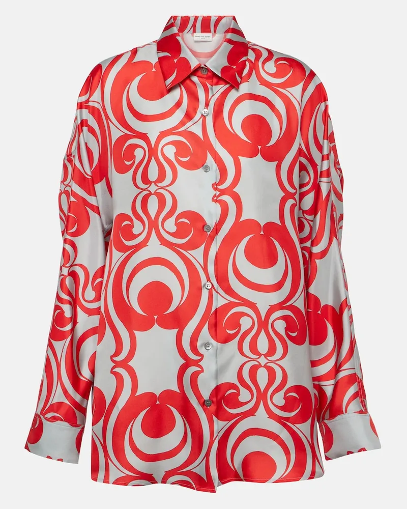Dries van Noten Bedrucktes Hemd aus Seiden-Twill Grau