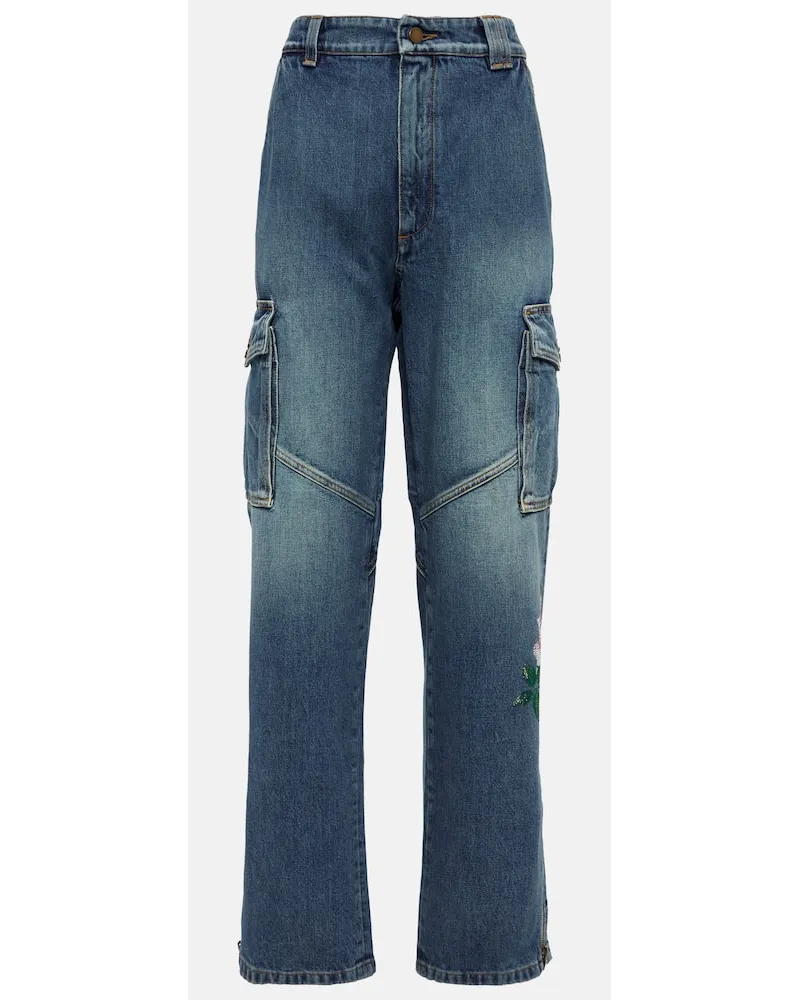 Alessandra Rich Verzierte Flared Jeans Blau