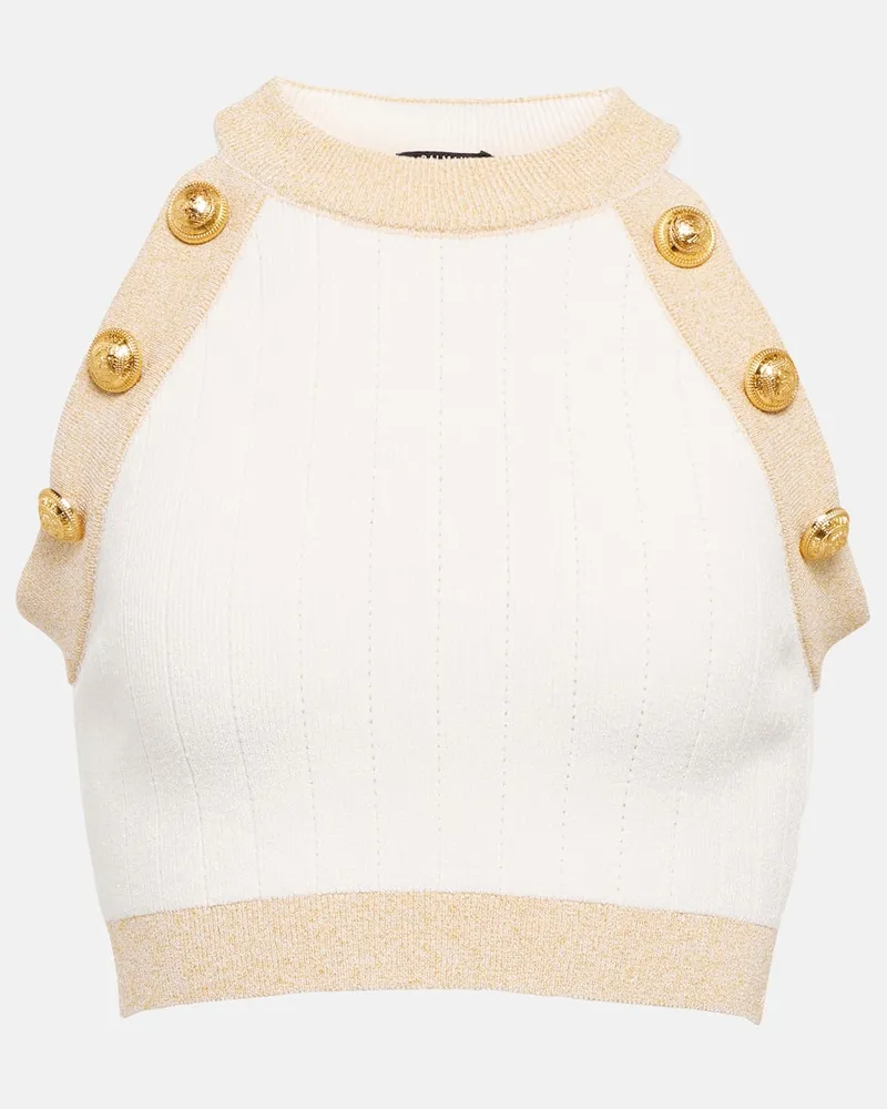 Balmain Cropped-Top aus Strick Weiß