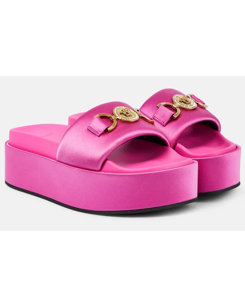 Versace Plateau-Pantoletten Medusa Biggie aus Satin Pink