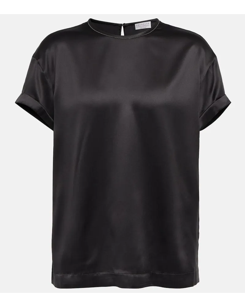 Brunello Cucinelli T-Shirt aus einem Seidengemisch Schwarz