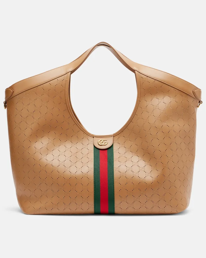 Gucci Tote Bag Gucci Giglio Large aus Leder Braun