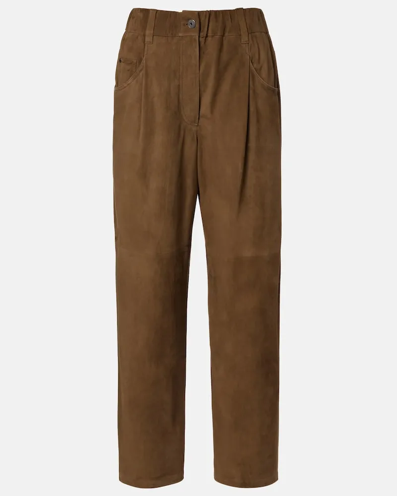 Brunello Cucinelli Gerade Hose Monili aus Veloursleder Grün