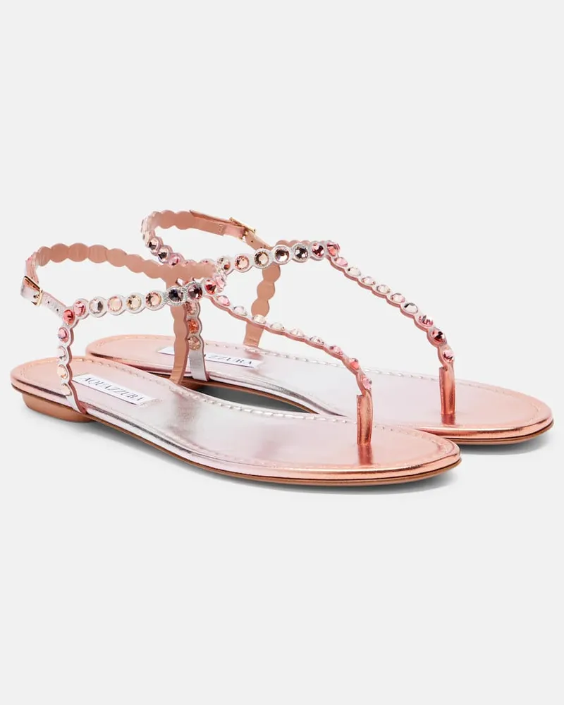 Aquazzura Verzierte Sandalen Tequila aus Metallic-Leder Rosa