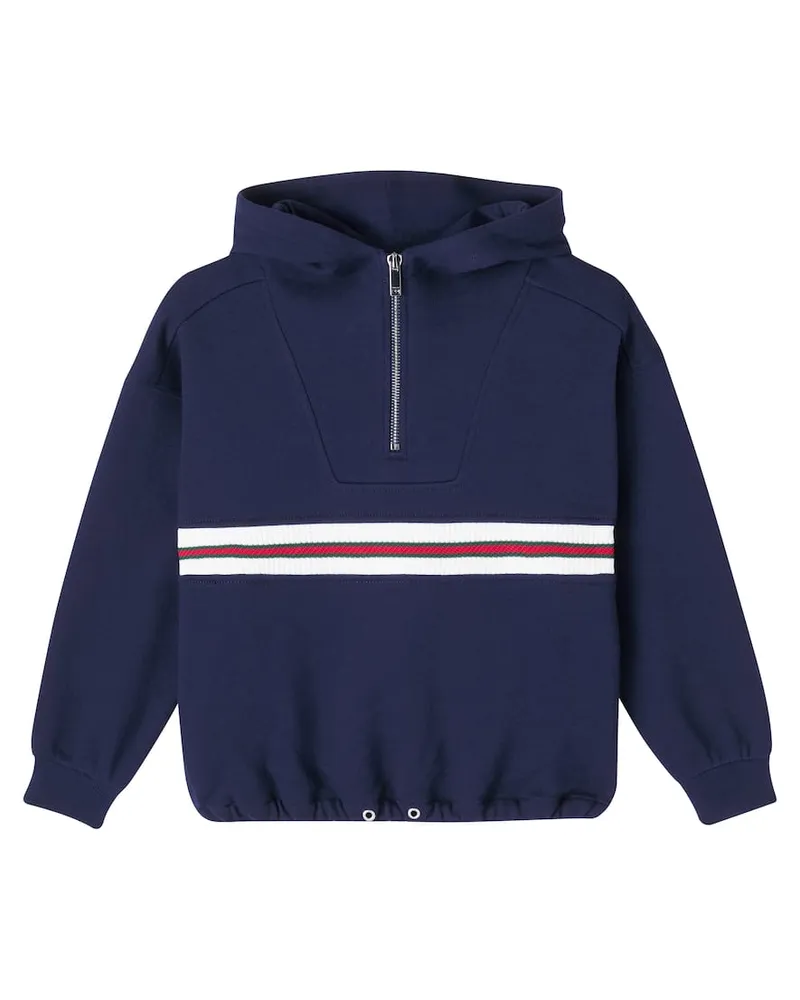 Gucci Hoodie Web Stripe aus Baumwolle Blau