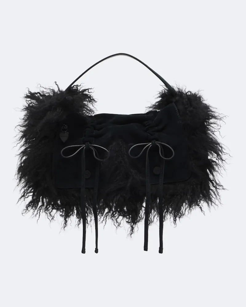 Acne Studios Multipocket Schultertasche aus Veloursleder Schwarz