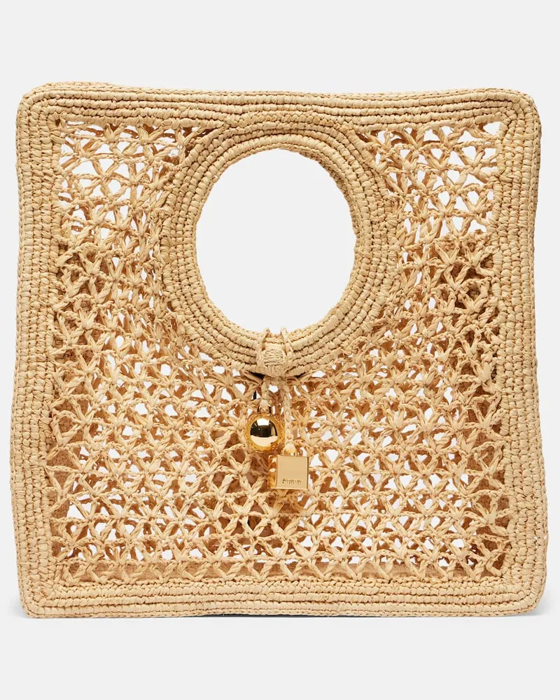 Jacquemus Tote Bag Spiaggia Small aus Raffiabast Nude