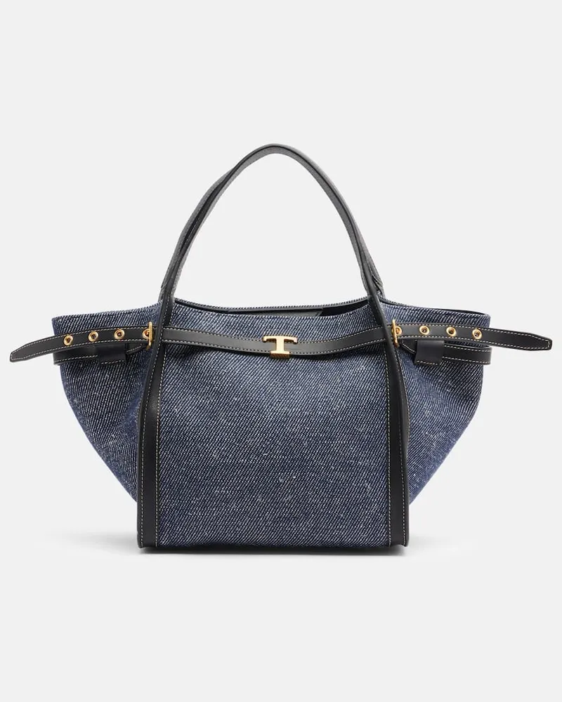 TOD'S Tote Bag aus Canvas mit Leder Blau