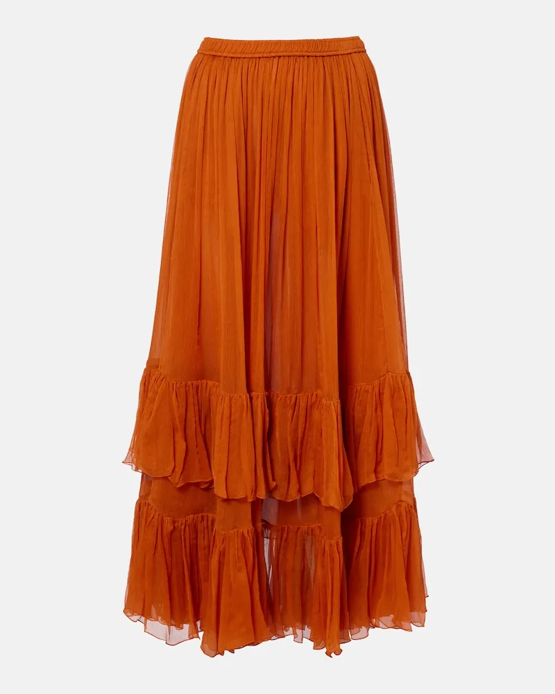 Saint Laurent Maxirock aus Seiden-Crêpe Orange