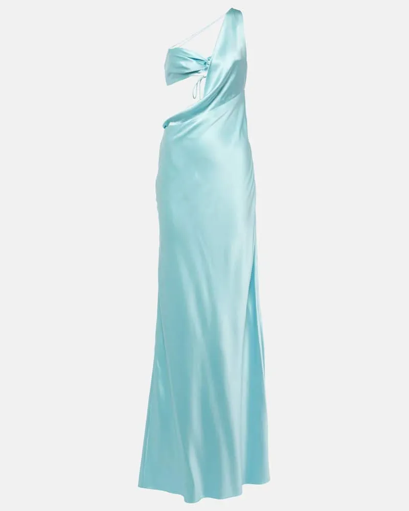 The Sei One-Shoulder-Robe aus Seide Blau