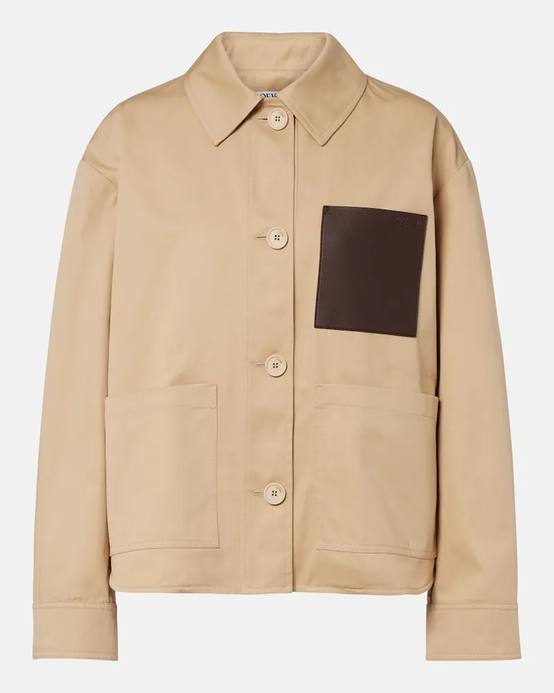 Loewe Jacke Double L aus Baumwolle mit Leder Beige