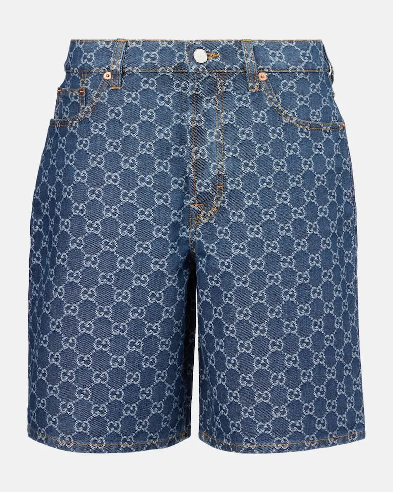 Gucci Jeansshorts mit Leder Blau