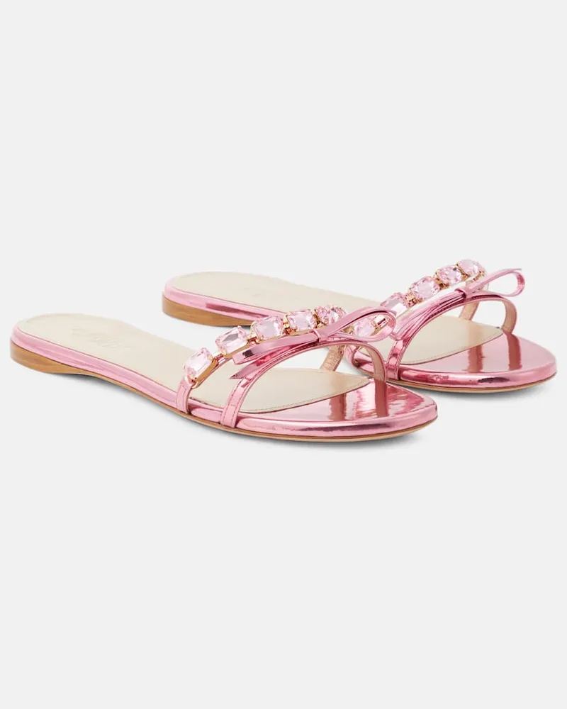 Giambattista Valli Verzierte Sandalen aus Metallic-Leder Rosa