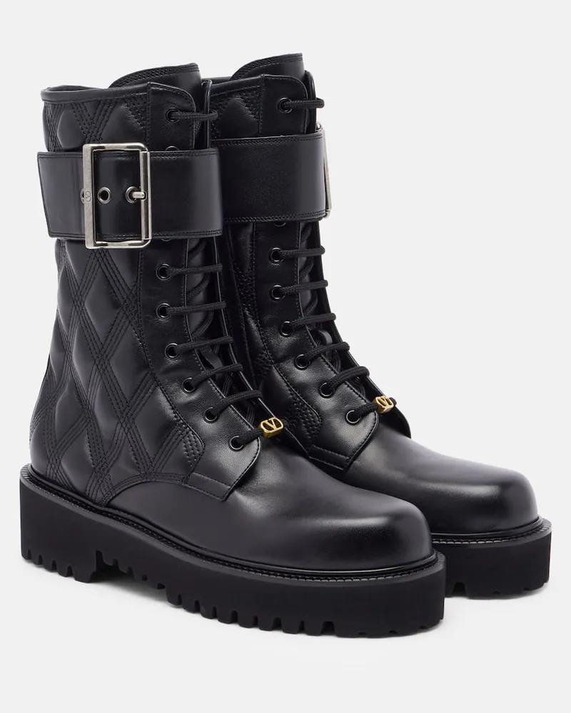 Valentino Garavani Schnürstiefel Quiltie 67 aus Leder Schwarz