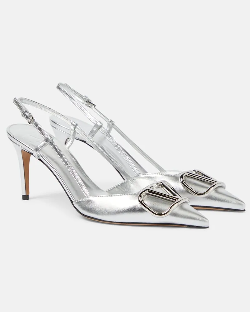 Valentino Garavani Slingback-Pumps VLogo Signature 80 aus Metallic-Leder Silber