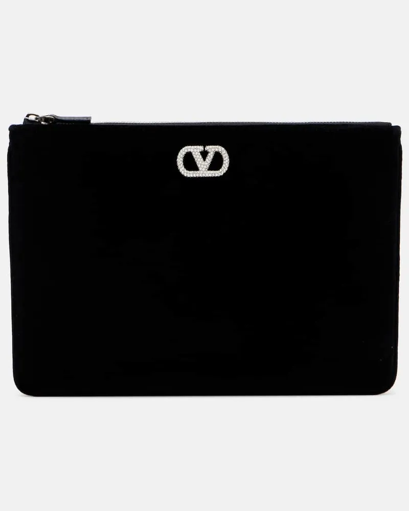Valentino Garavani Clutch VLogo aus Samt mit Kristallen Schwarz