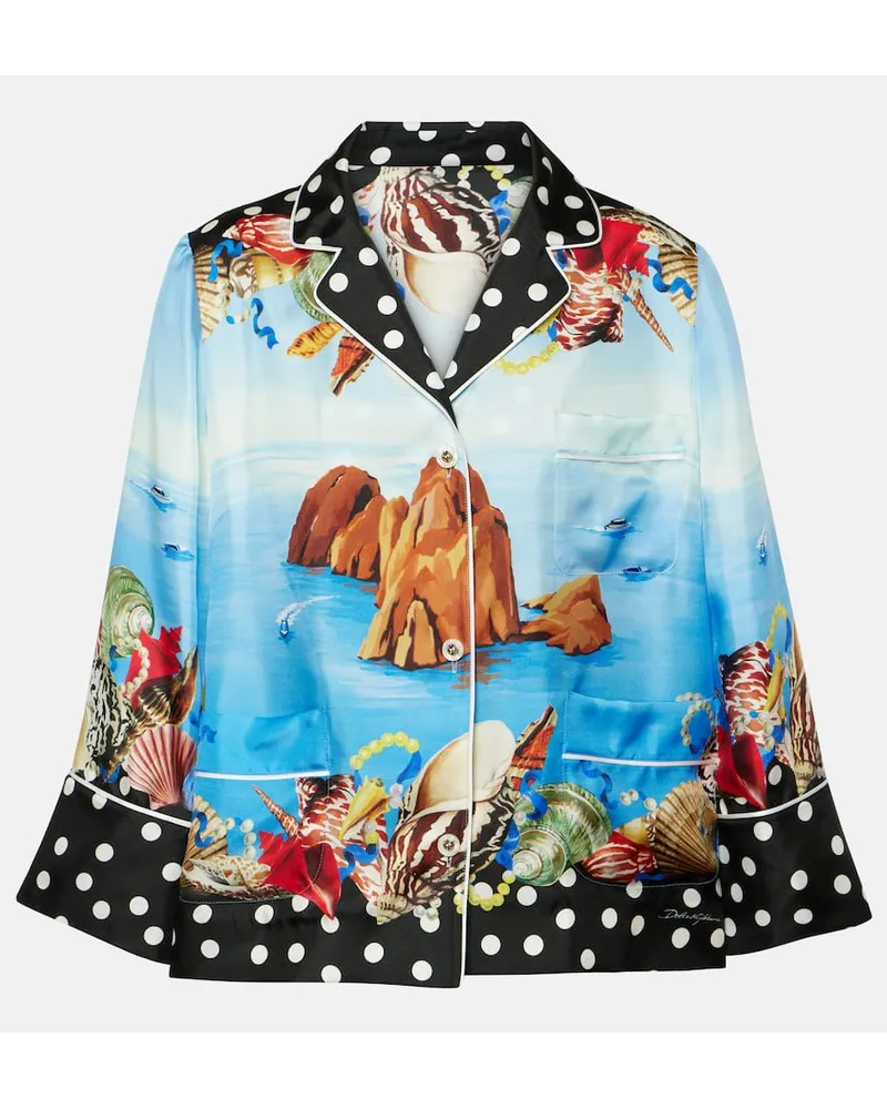 Dolce & Gabbana Bedrucktes Hemd Capri aus Seidensatin Multicolor