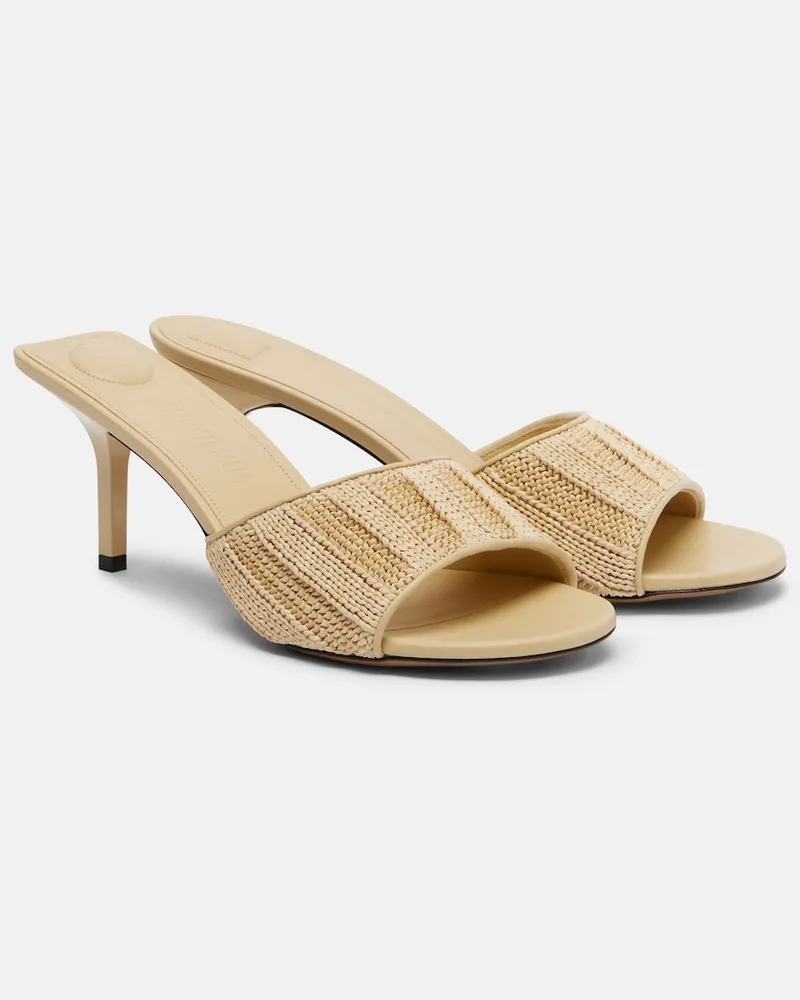 Jacquemus Pantoletten Cubisto mit Leder Beige