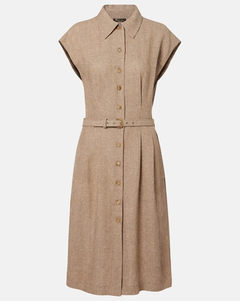 Loro Piana Hemdblusenkleid Maise aus Leinen-Crêpe Braun
