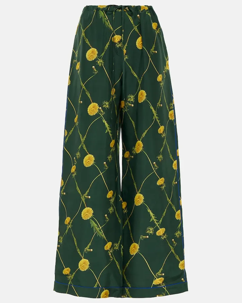 Burberry Bedruckte Pyjama-Hose aus Seide Grün