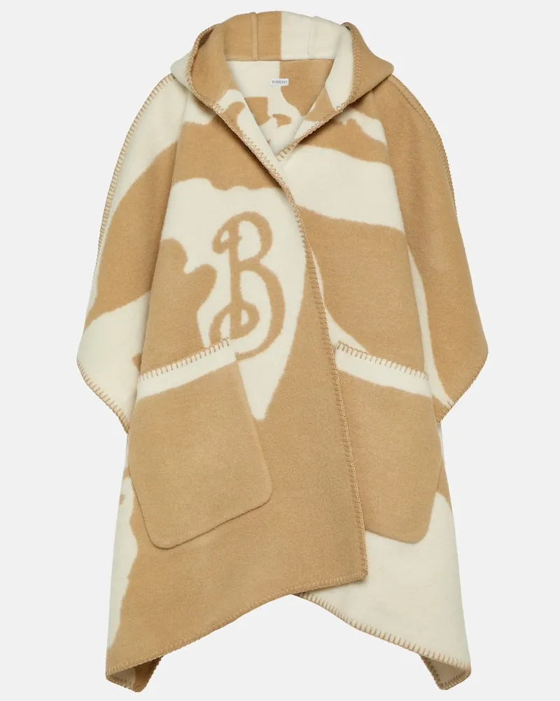 Burberry Bedrucktes Cape aus Wolle Beige