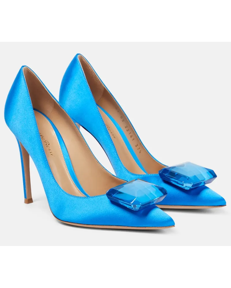 Gianvito Rossi Verzierte Pumps Jaipur 105 aus Satin Blau