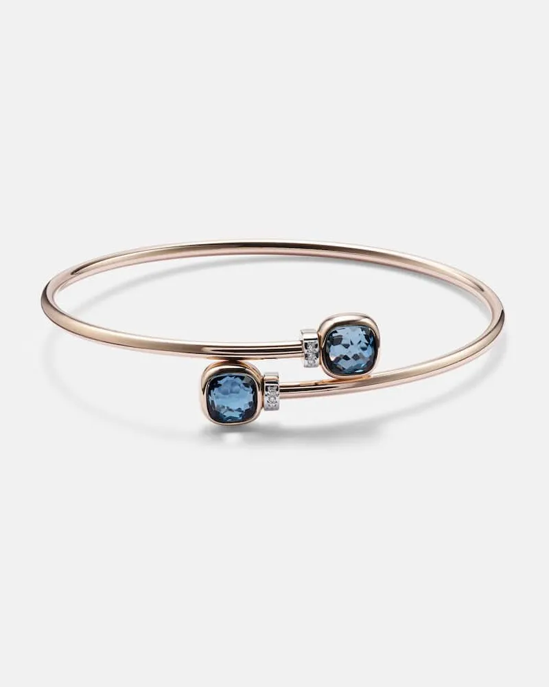 Pomellato Armreif Nudo aus 18kt Rosé- und Weißgold mit Diamanten und London Blue Topas Silber
