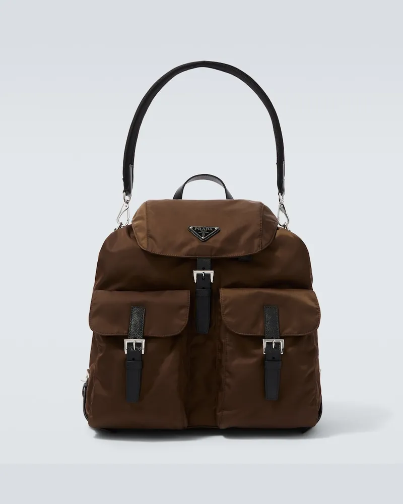 Prada Rucksack aus Re-Nylon mit Leder Braun