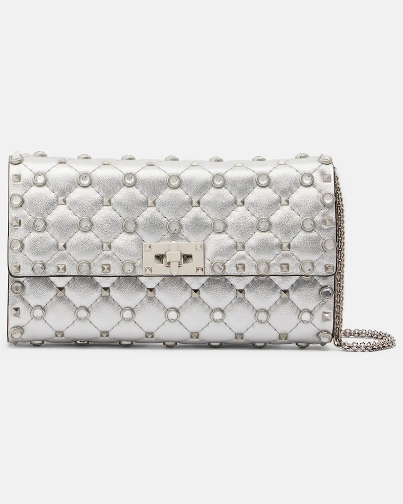 Valentino Garavani Schultertasche Rockstud Spike aus Metallic-Leder Silber