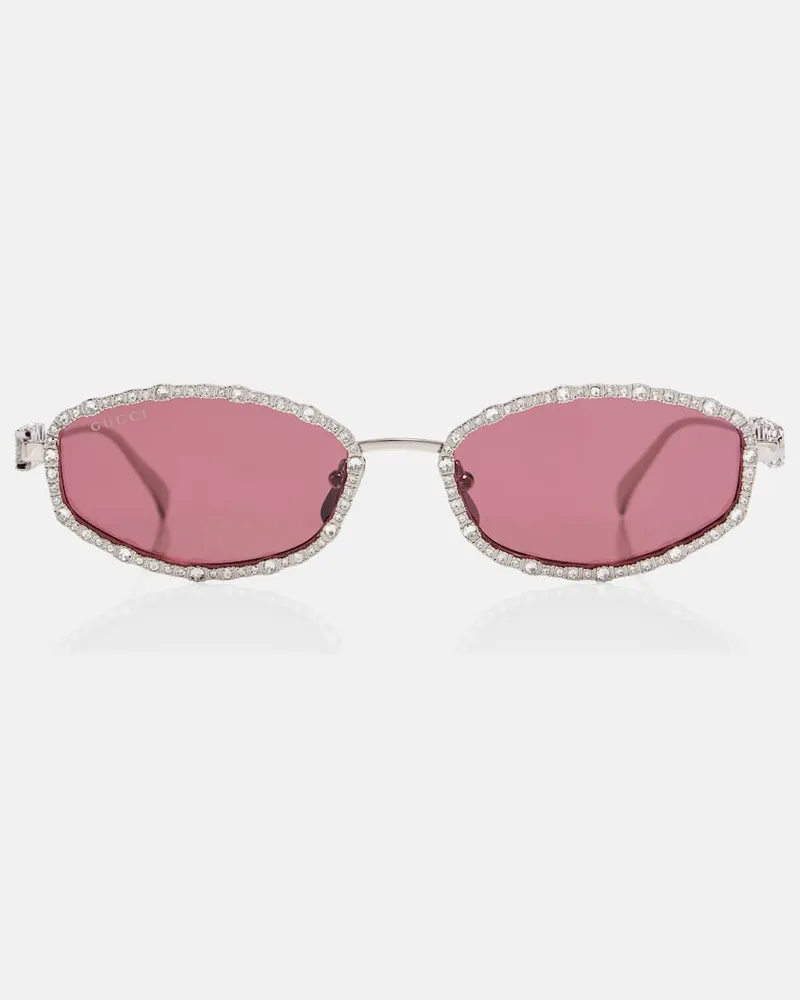 Gucci Ovale Sonnenbrille mit Kristallen Pink