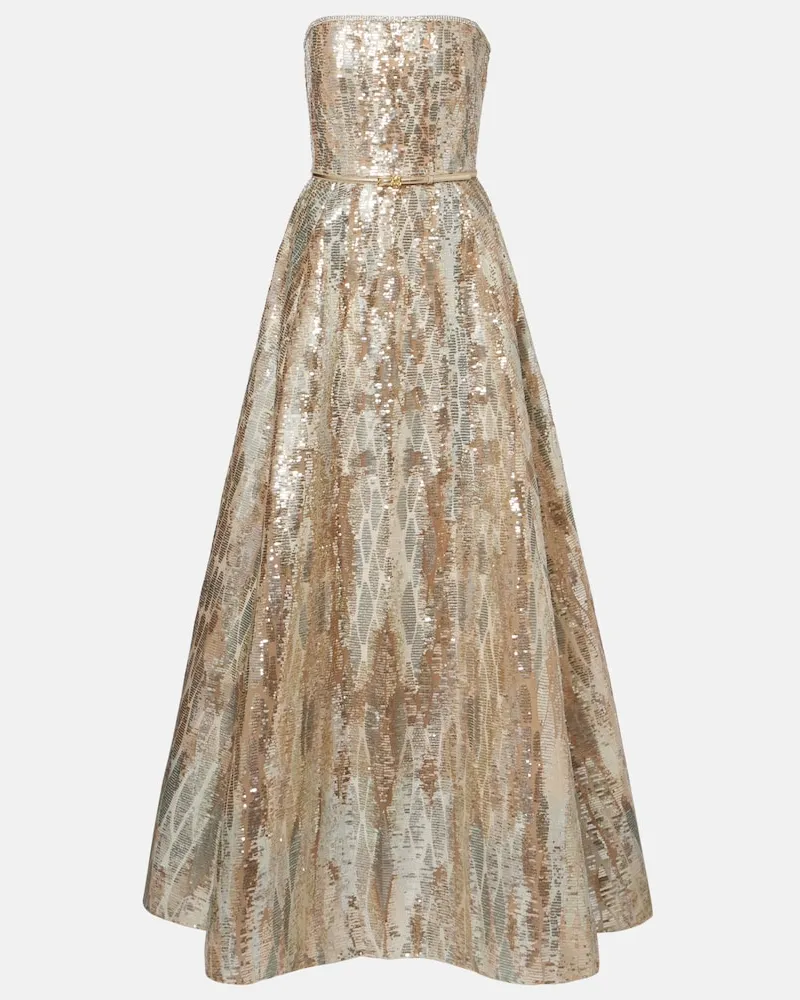 Elie Saab Bustier-Robe mit Pailletten Gold