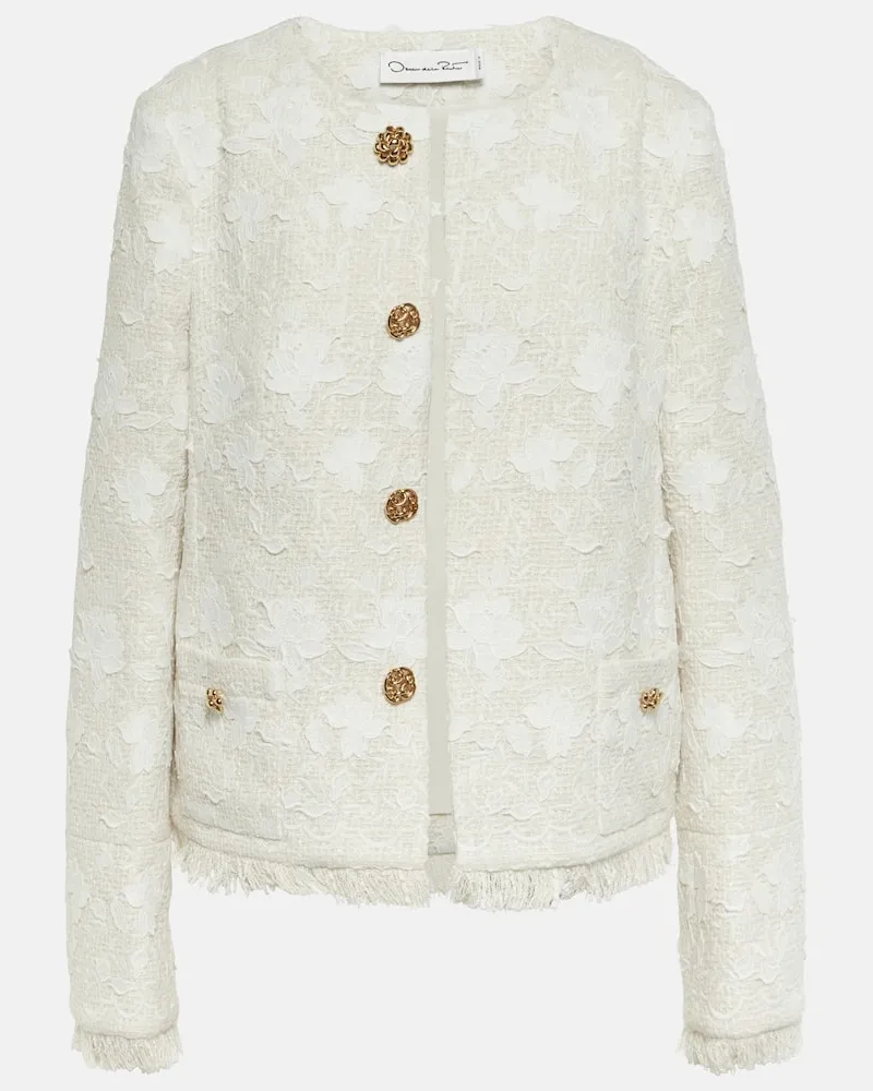 Oscar de la Renta Bestickte Jacke Gardenia aus Tweed Weiß