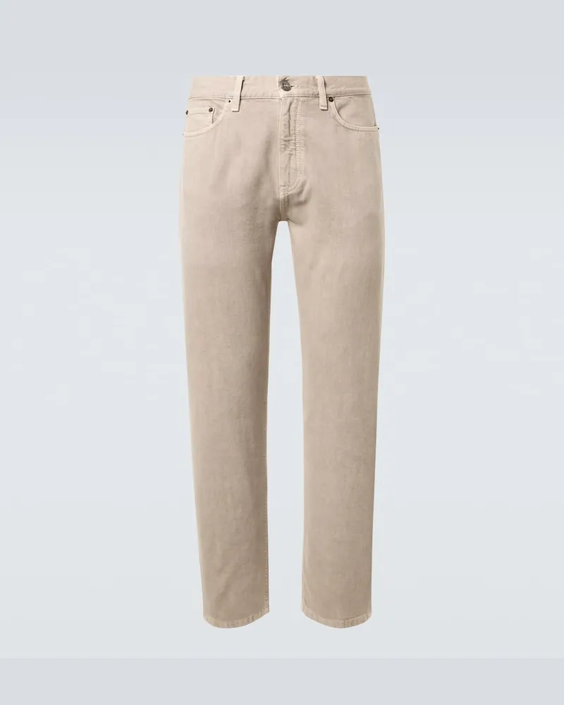 Ermenegildo Zegna Gerade Hose aus Baumwolle mit Leder Beige