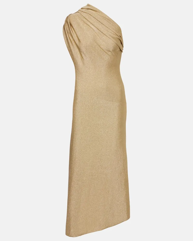 KHAITE One-Shoulder-Midikleid Coast aus Lamé Gold