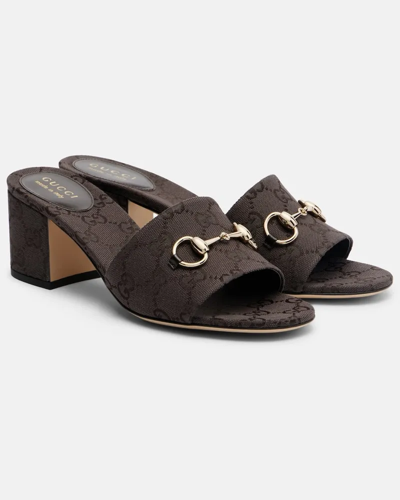Gucci Pantoletten Horsebit GG aus Canvas Braun
