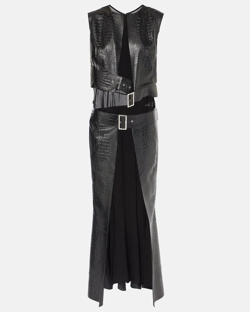 Junya Watanabe Midikleid aus Lederimitat Schwarz